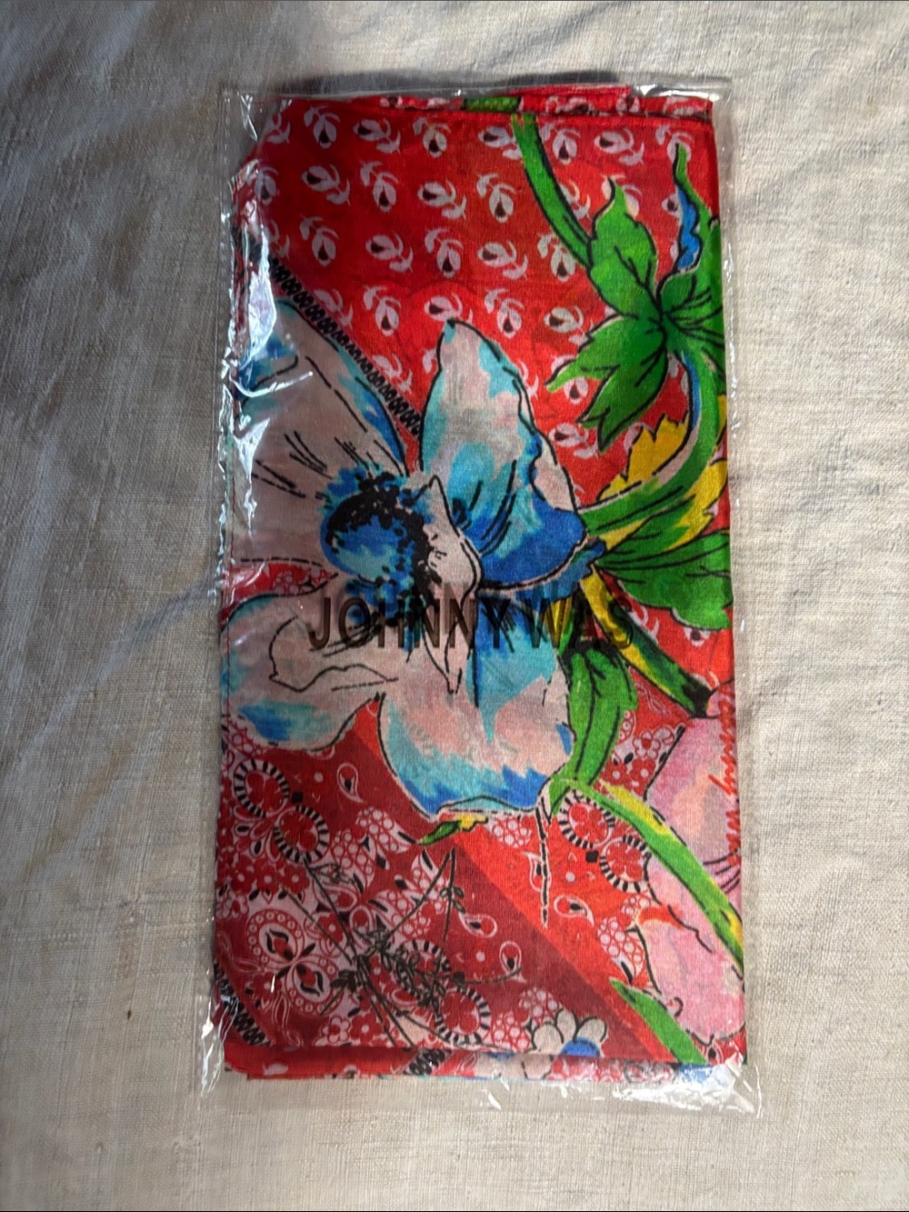 Johnny Was Red Floral Printed Fabric Panel with Blue & Green Accents